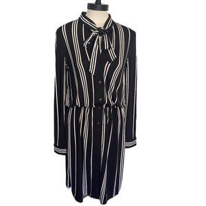 NWT ANN TAYLOR Black/Cream Vertical Striped Dress sz S